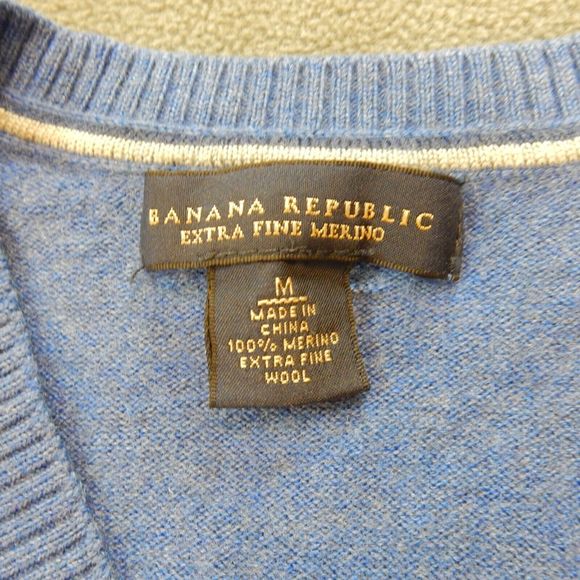 Banana Republic Men Sweater Medium Blue 100% Extra Fine Merino Wool VNeck Jumper - Picture 4 of 8